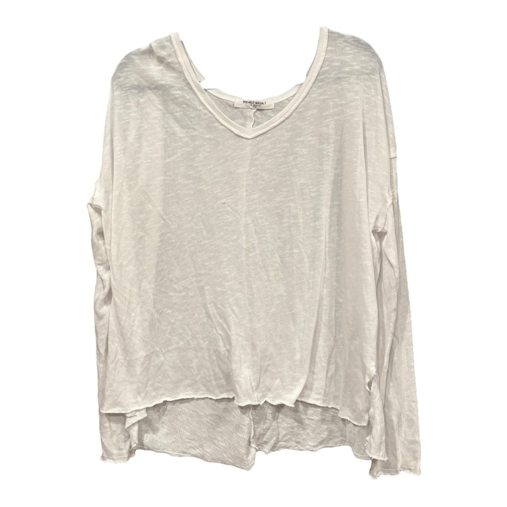 Project Social T Los Angeles White Slub Knit Long Sleeve Top size L V